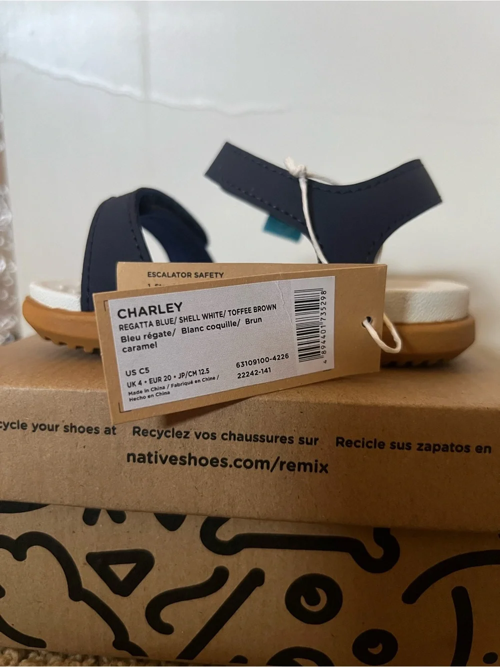 Native Kids Navy Blue Sandal with Tan Sole
